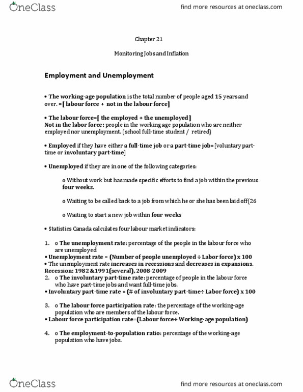 Economics 1022A/B Chapter Notes - Chapter 21: Discouraged Worker, Price Level, Business Cycle thumbnail