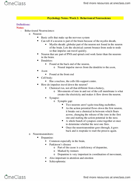 PSYCH101 Lecture Notes - Lecture 2: Resting Potential, Multiple Sclerosis, Insomnia thumbnail