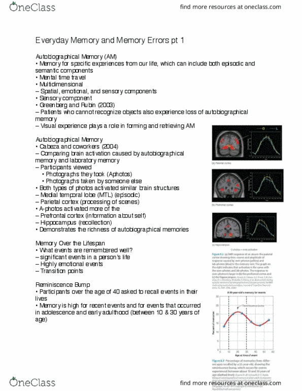 PSYC 351A Lecture Notes - Lecture 14: Temporal Lobe, Prefrontal Cortex, Autobiographical Memory thumbnail