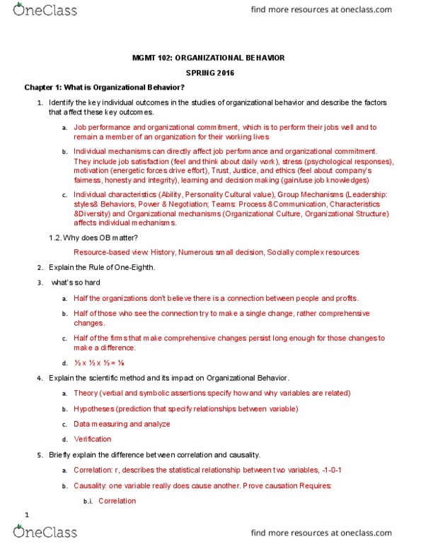 MGMT 102 Lecture Notes - Lecture 1: Weighted Arithmetic Mean, Scientific Method, Organizational Commitment thumbnail