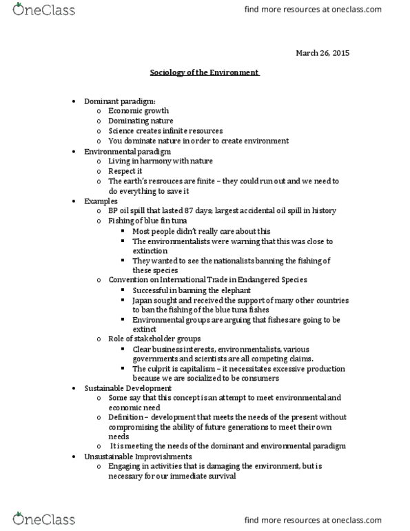 SOCIOL 1A06 Lecture Notes - Lecture 9: Global Warming, Class Discrimination thumbnail