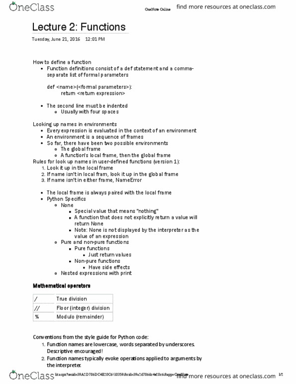 COMPSCI 61A Lecture Notes - Lecture 2: Style Guide, Microsoft Onenote thumbnail
