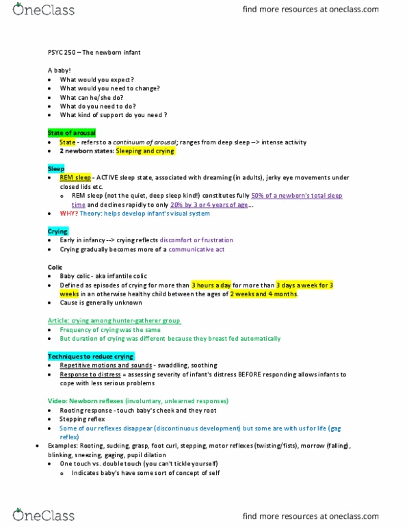 PSYC 250 Lecture Notes - Lecture 2: Baby Colic, Pharyngeal Reflex, Jerky thumbnail