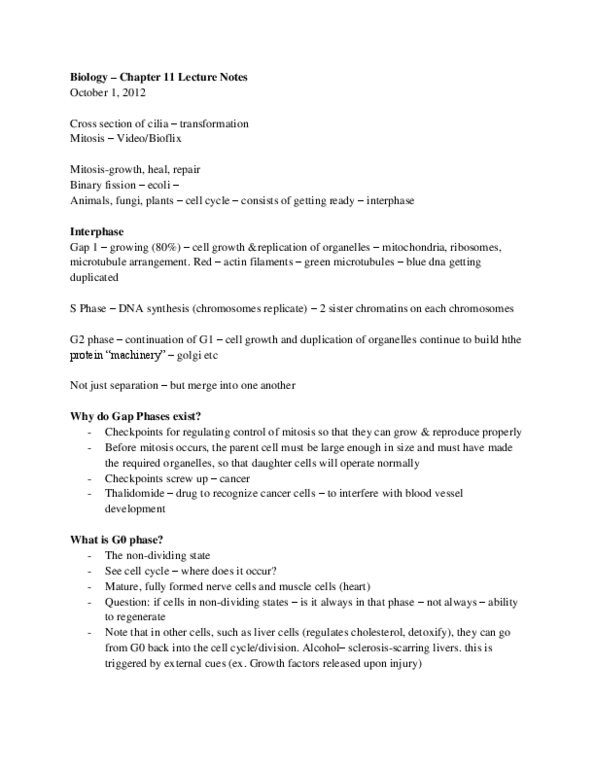 BIOLOGY 1A03 Lecture Notes - Centromere, Cell Plate, Cytokinesis thumbnail