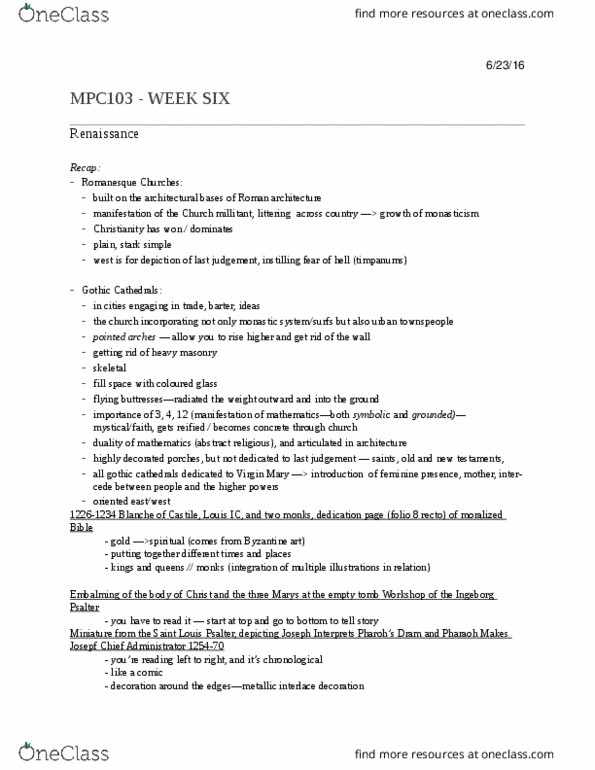MPC 103 Lecture Notes - Lecture 6: Jan Van Eyck, Lorenzo Ghiberti, Ionic Order thumbnail