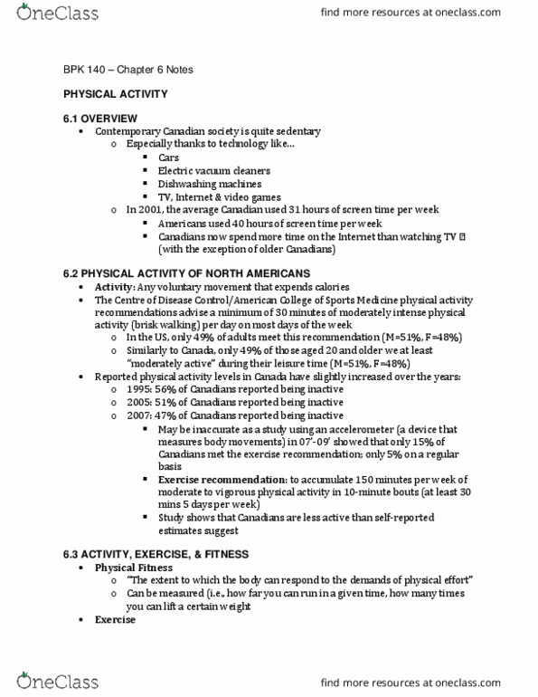 BPK 140 Chapter Notes - Chapter 6: Skeletal Muscle, Smooth Muscle Tissue, High-Density Lipoprotein thumbnail