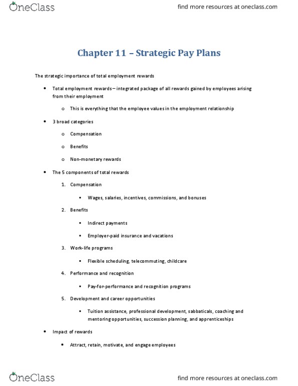 BU354 Chapter Notes - Chapter 11: Job Evaluation, Subfactor, Prevailing Wage thumbnail