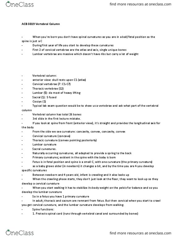 Anatomy and Cell Biology 3319 Lecture Notes - Lecture 9: Osteoporosis, Eustachian Tube, Articular Processes thumbnail