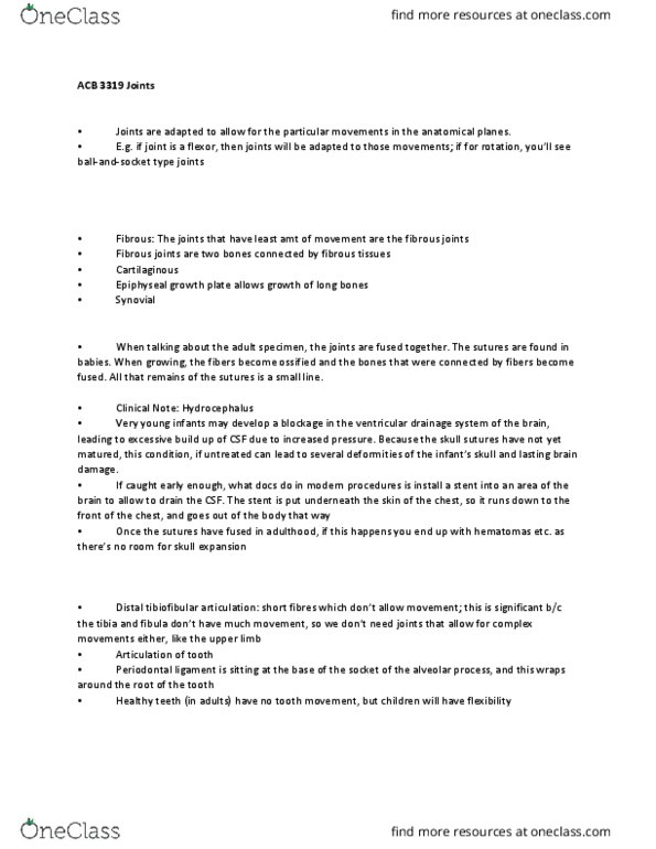 Anatomy and Cell Biology 3319 Lecture Notes - Lecture 7: Patellar Ligament, Annular Ligament Of Radius, Hinge Joint thumbnail