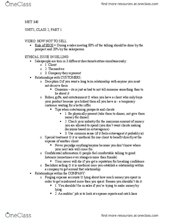 MKT 340 Lecture Notes - Lecture 2: Independent Contractor, Unit, 40 Minutes thumbnail