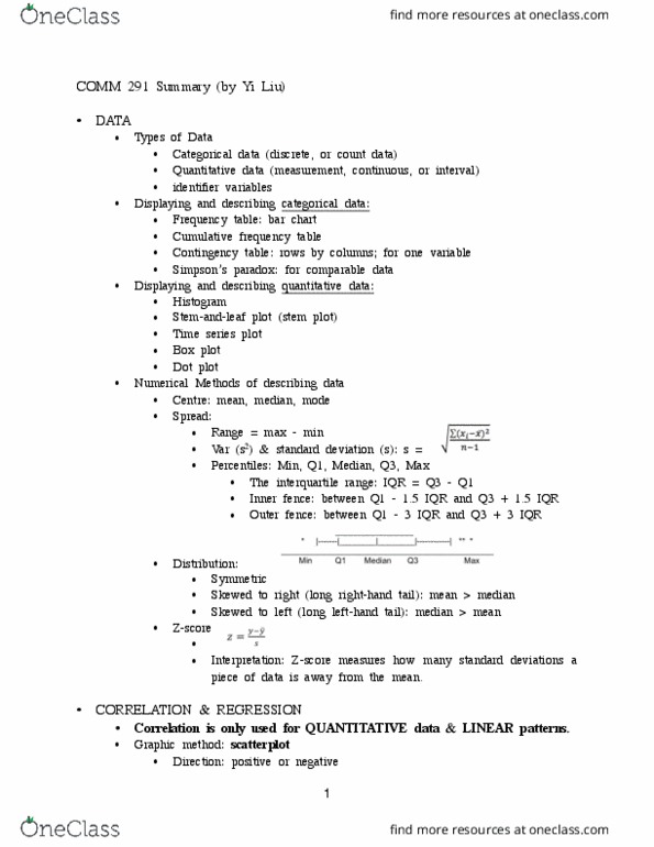 COMM 293 Lecture Notes - Lecture 7: Interquartile Range, Count Data, Box Plot thumbnail