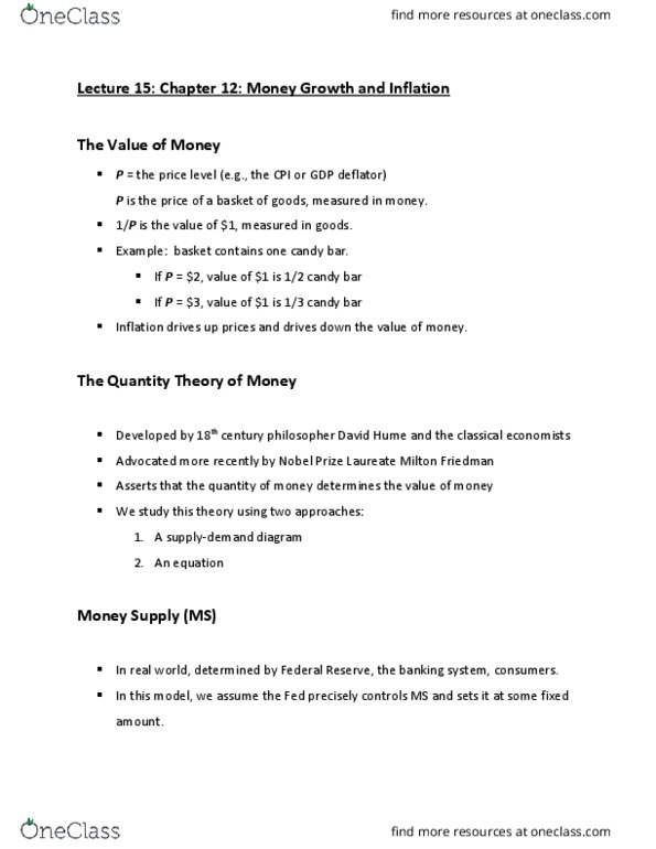 ECON 102 Chapter Notes - Chapter 12: Gdp Deflator, Money Supply, Longrun thumbnail