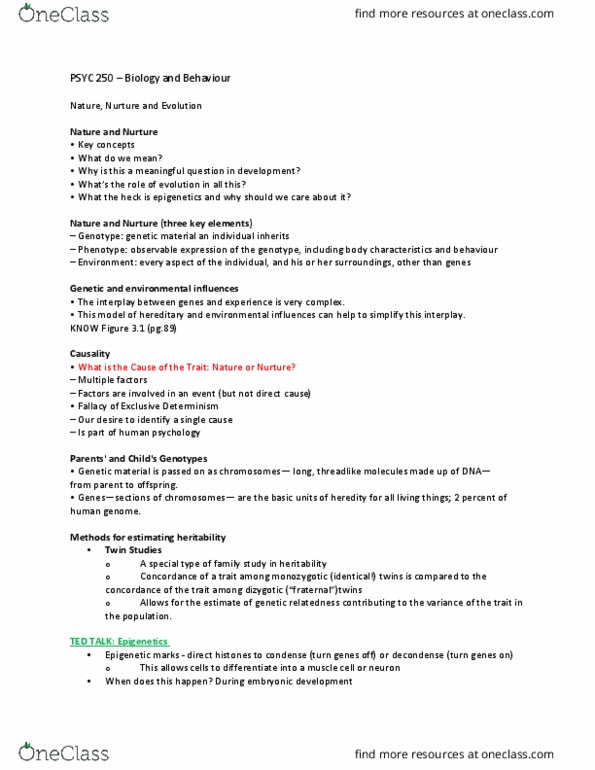 PSYC 250 Lecture Notes - Lecture 8: Fallacy, Phenotype, Determinism thumbnail