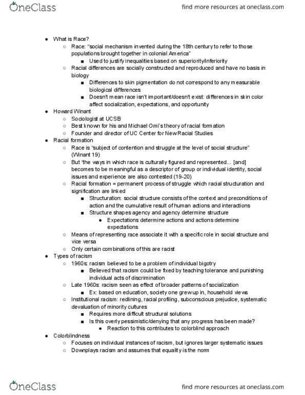 ANTH 23 Lecture Notes - Lecture 3: Racialization, Structuration Theory, Reverse Racism thumbnail