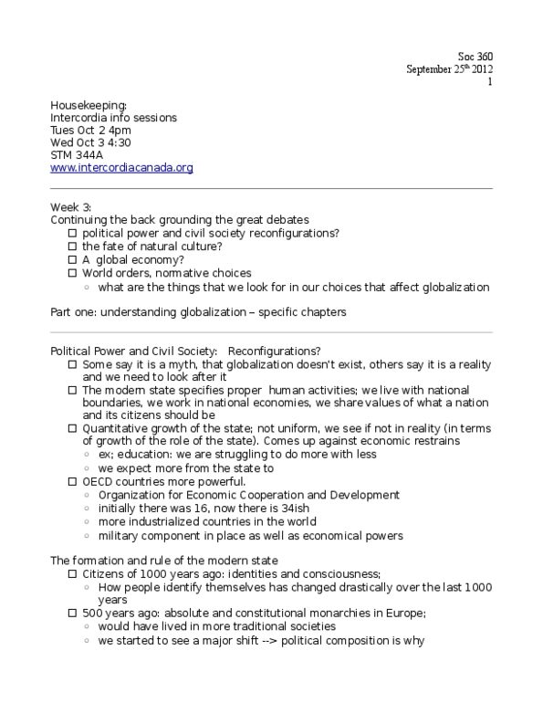 SOC 360 Lecture Notes - North American Free Trade Agreement, Intersubjectivity, Bretton Woods System thumbnail