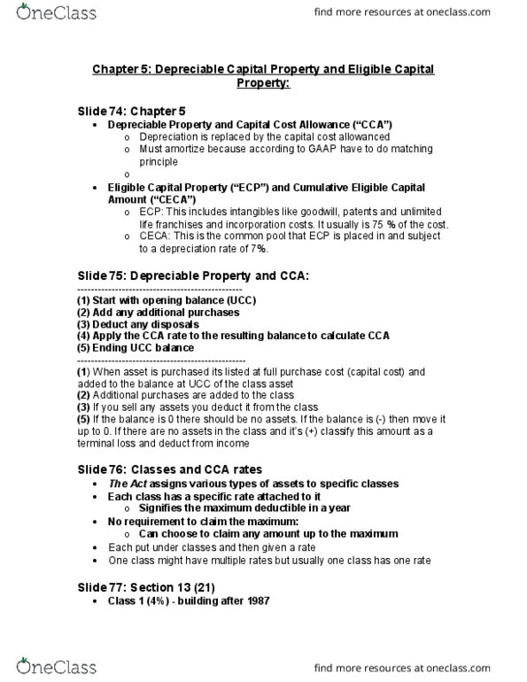 BU357 Chapter Notes - Chapter 5: Capital Cost Allowance, Capital Cost, Matching Principle thumbnail