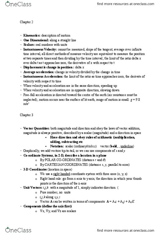 PHYSICS 1D03 Lecture Notes - Lecture 2: Kinematics, Projectile Motion, Circular Motion thumbnail