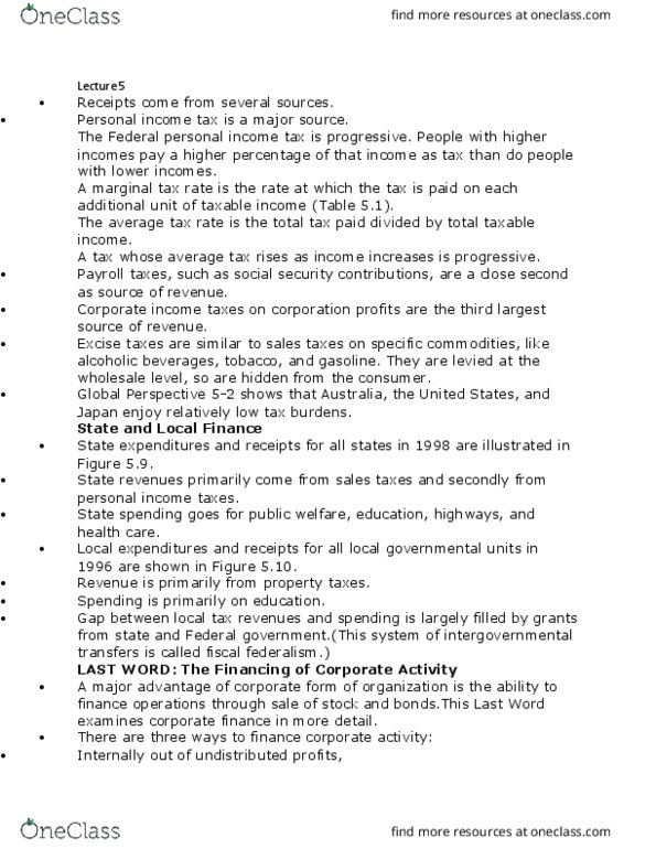 ECON1013 Lecture Notes - Lecture 6: Tax Rate, Corporate Finance, Fiscal Federalism thumbnail