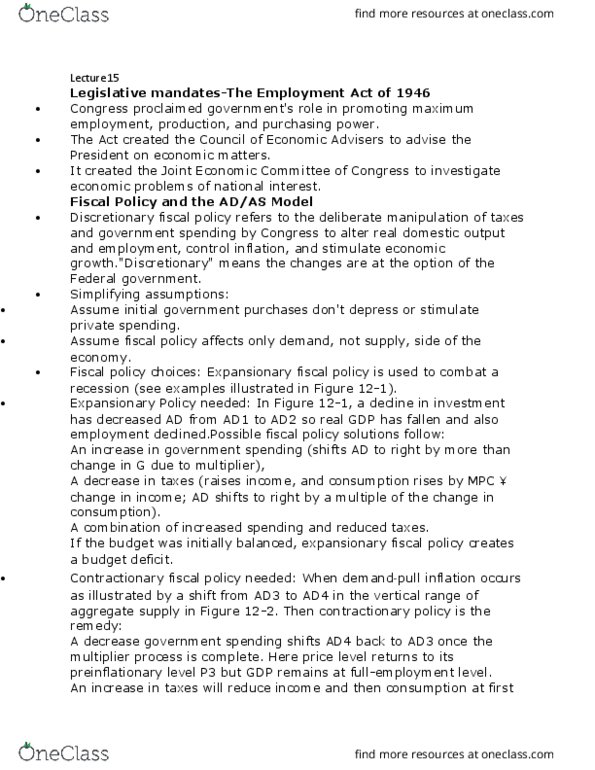 ECON1013 Lecture Notes - Lecture 15: United States Congress Joint Economic Committee, Lusitano, Aggregate Supply thumbnail