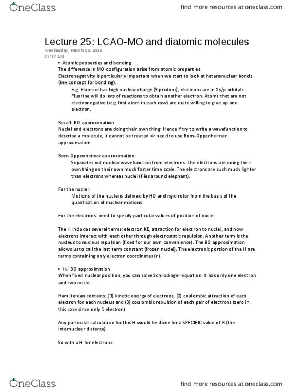 CHEM 214 Lecture Notes - Lecture 25: Electrostatics, Atomic Orbital, Wave Function thumbnail