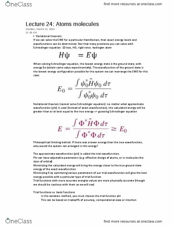 CHEM 214 Lecture Notes - Lecture 24: Aufbau Principle, Molecular Vibration, Electron Configuration thumbnail