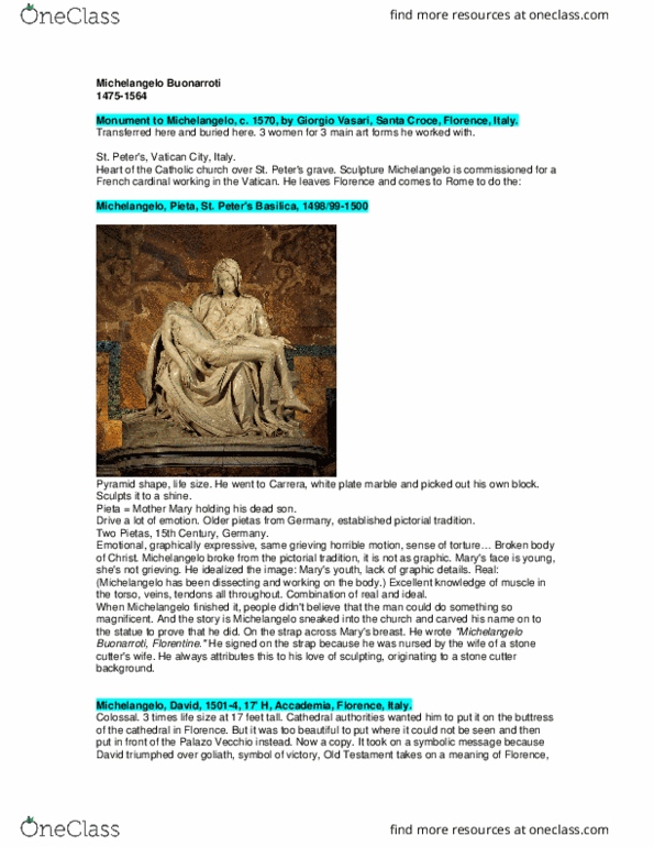 AHST 1304 Lecture Notes - Lecture 12: Santa Croce, Florence, Accademia Di Belle Arti Di Firenze, Giorgio Vasari thumbnail
