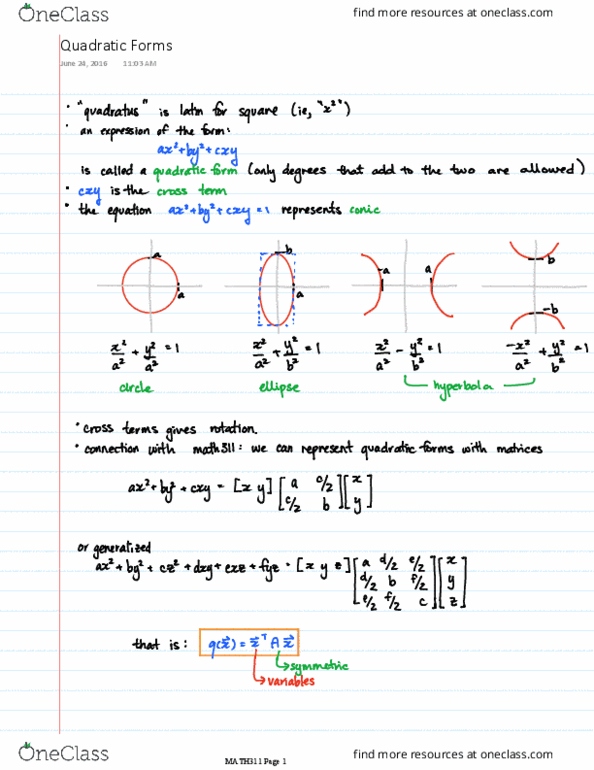 MATH 311 Lecture Notes - Lecture 15: Ellipse thumbnail