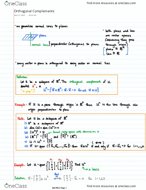 MATH 311 Lecture 14: Orthogonal Complements thumbnail