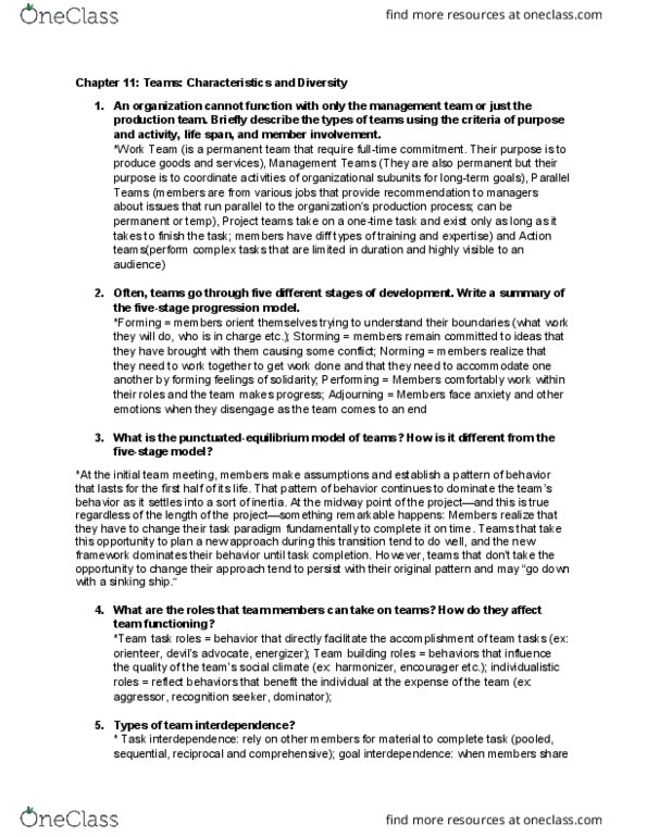 MGMT 102 Chapter Notes - Chapter 11: Orienteering, Team Building, Energizer thumbnail