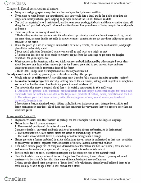 Geography 2153A/B Chapter 8: chapter 8- social construction of nature thumbnail