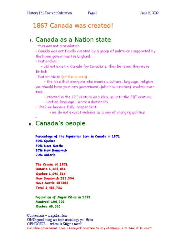 HIST 152 Lecture Notes - Numbered Treaties, Church Attendance, Private Sphere thumbnail