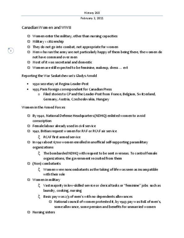 HIST 260 Lecture Notes - Double Standard, Time In Indonesia, Royal Canadian Army Medical Corps thumbnail