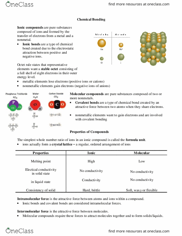 CHEM 1A03 Lecture Notes - Lecture 1: Ionic Compound, Intramolecular Force, Ionic Bonding thumbnail