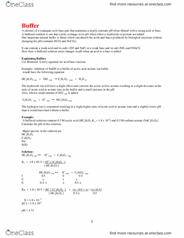 CHEM 1A03 Lecture Notes - Lecture 8: Buffer Solution, Ammonia thumbnail