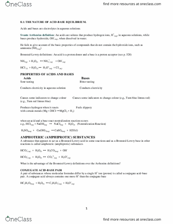 CHEM 1A03 Lecture Notes - Lecture 8: Svante Arrhenius, Trioxidane, Amphoterism thumbnail