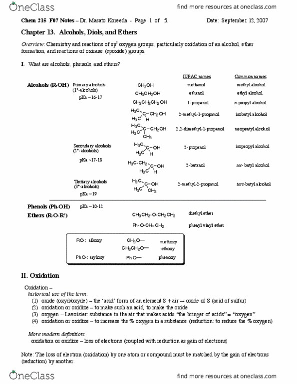 CHEM 1A03 Lecture Notes - Lecture 1: Isobutanol, Isopropyl Alcohol, Ethylene Oxide thumbnail