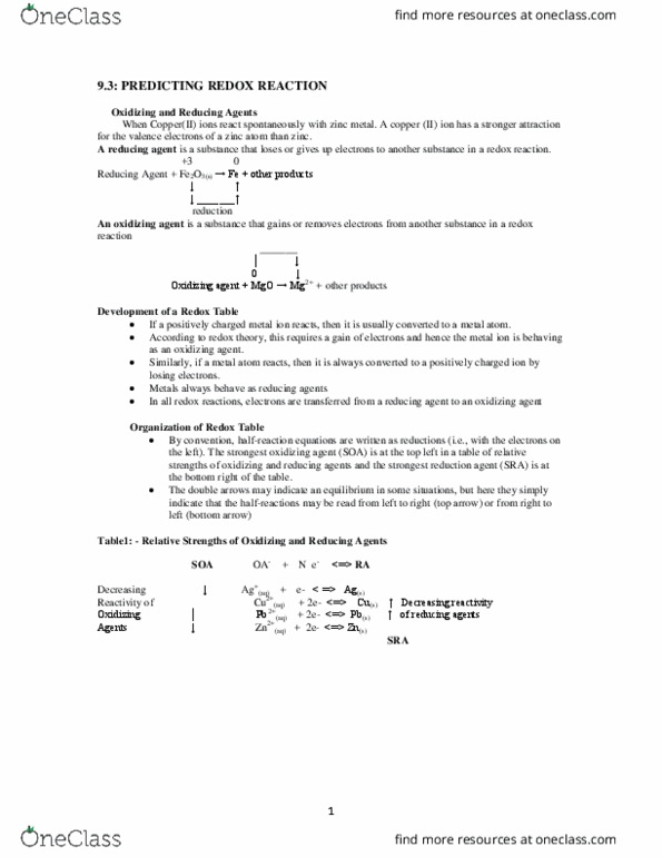 CHEM 1A03 Lecture Notes - Lecture 9: Redox, Oxidizing Agent, Royal Aircraft Factory F.E.2 thumbnail