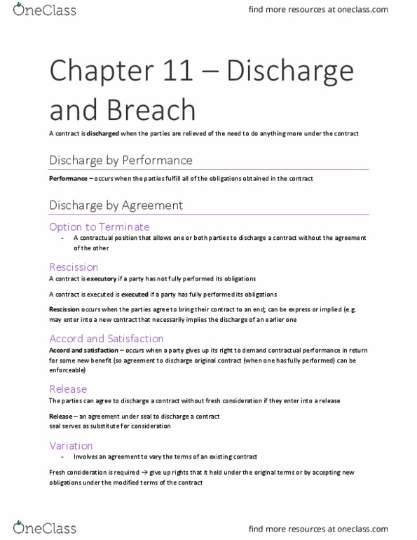 LAW 122 Chapter 11: Chapter 11 - Discharge and Breach thumbnail