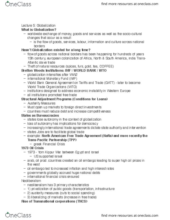 SOC 203 Lecture Notes - Lecture 5: Atlantic Slave Trade, Structural Adjustment, Worldwide Exchange thumbnail