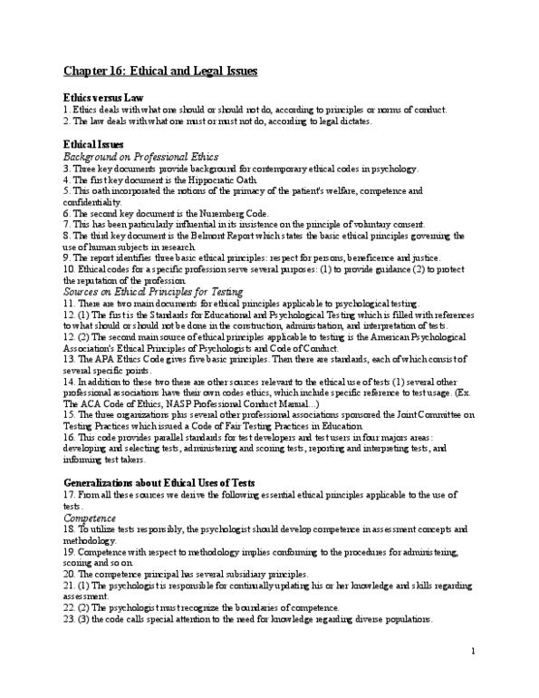 PSY100H1 Chapter Notes - Chapter 16: Forensic Psychology, Psychopathy, Durham Rule thumbnail