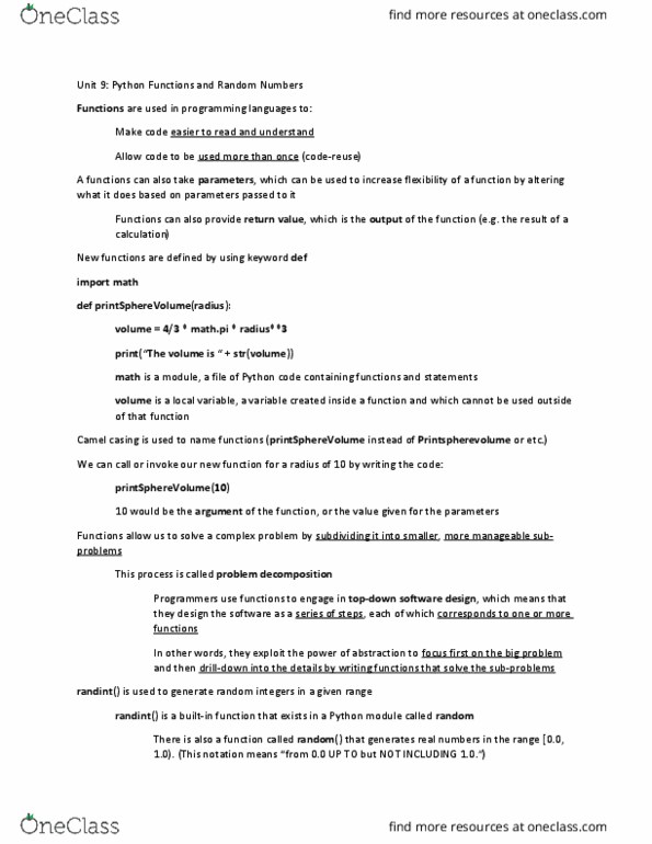 CSE 101 Lecture Notes - Lecture 9: Code Reuse, Local Variable thumbnail