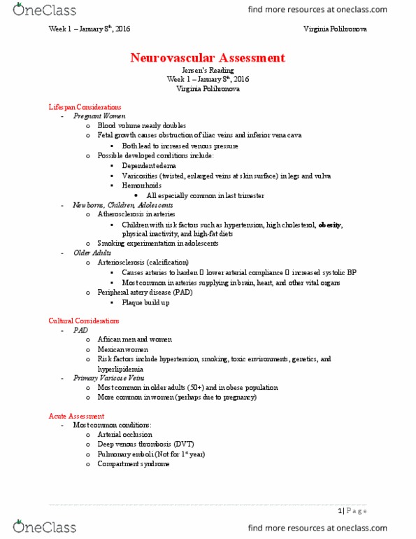 Nursing 1180A/B Chapter 1: Jensen Reading - Neurovascular Assessment thumbnail