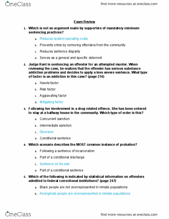 Cc102 Study Guide Winter 2016 Final Day Parole Suspended Sentence Conditional Sentence