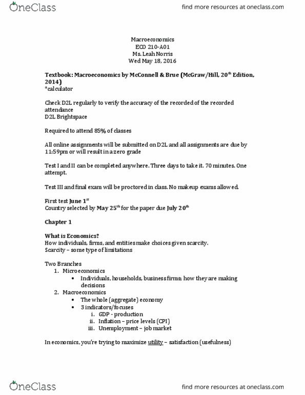 ECON-2000 Lecture Notes - Lecture 3: Marginal Utility, Opportunity Cost, Marginal Cost thumbnail