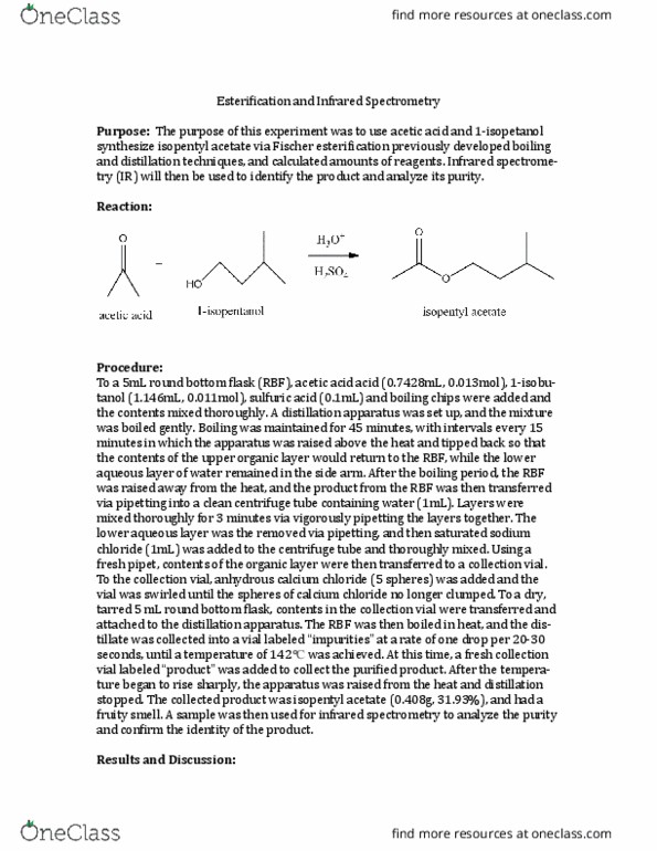 CHEM 269 Lecture Notes - Lecture 9: Side Arm, Aliphatic Compound, Isoamyl Acetate thumbnail