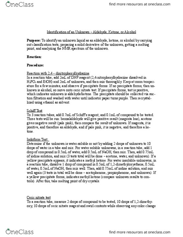CHEM 269 Lecture Notes - Lecture 10: Propiophenone, Acetophenone, Spatula thumbnail