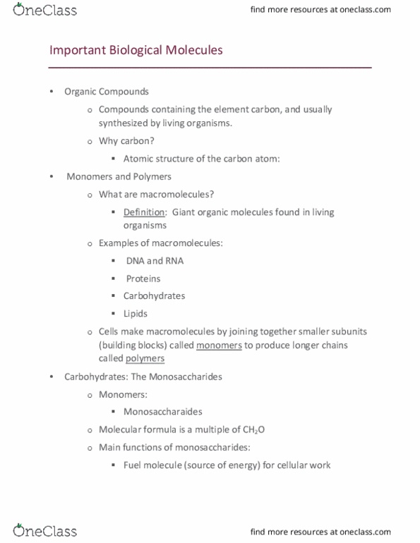 BIOL-Q 201 Lecture Notes - Lecture 12: Blood Sugar, Glycosidic Bond, Corn Oil thumbnail