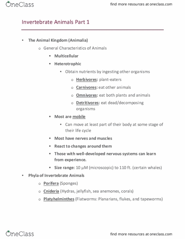 BIOL-Q 201 Lecture Notes - Lecture 8: The Animal Kingdom, Cephalopod, Trichinella thumbnail