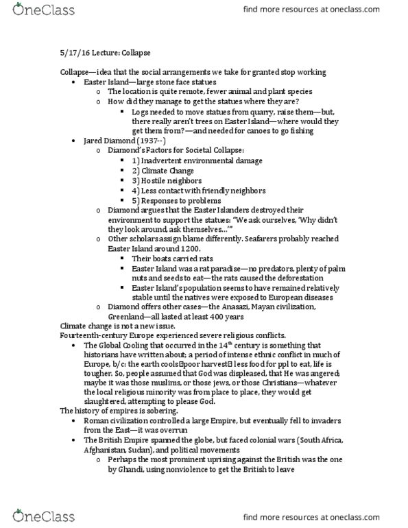 SOCI201 Lecture Notes - Lecture 12: Nuclear Winter, Maya Civilization, Doomsday Clock thumbnail