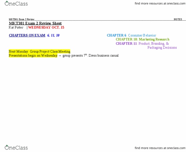 MKT 301 Lecture Notes - Lecture 2: Representativeness Heuristic, Personal Knowledge Base, Marketing Mix thumbnail